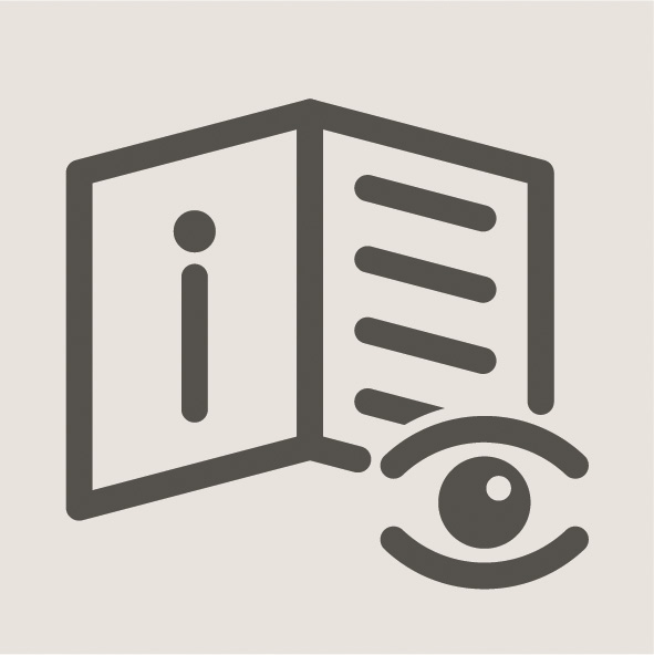 Ícone de um manual aberto com um símbolo "i" e um olho, representando a necessidade de ler as instruções antes da montagem.