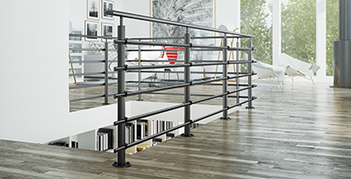 Um sistema completo de guarda-corpos metálicos modernos, ideal para interior e exterior.