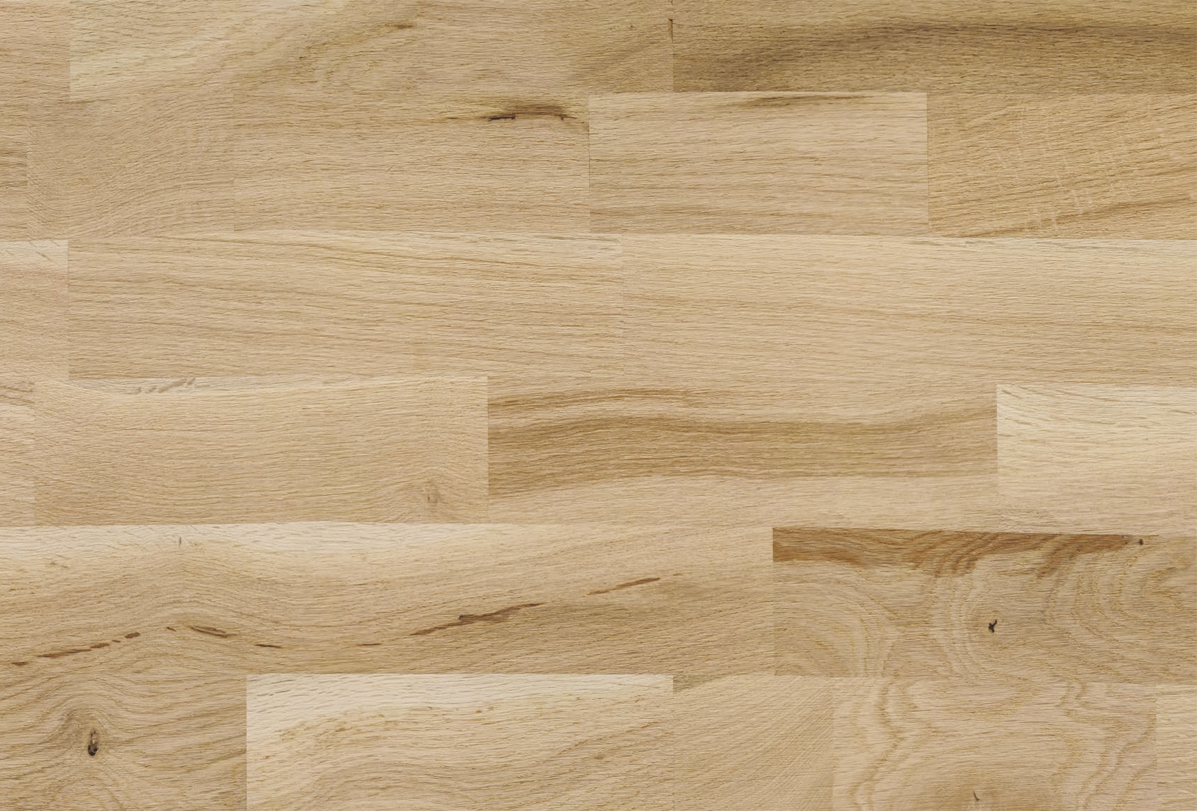 Imagem de um painel de madeira de carvalho laminado com montagem em espiga e cavilha, etiquetado "Essential", apresentando um padrão de blocos simples com espessura de 30 e 38 mm.